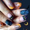 24 Piece Halloween Orange French Spider Web Gothic Press On Nails With Dark Bat Design And Black Glitter For Women Party