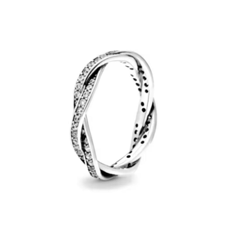 New 925 Silver Sparkling Bow Double Hearted Zircon Ring for Women DIY High Quality Wedding Jewelry Gifts