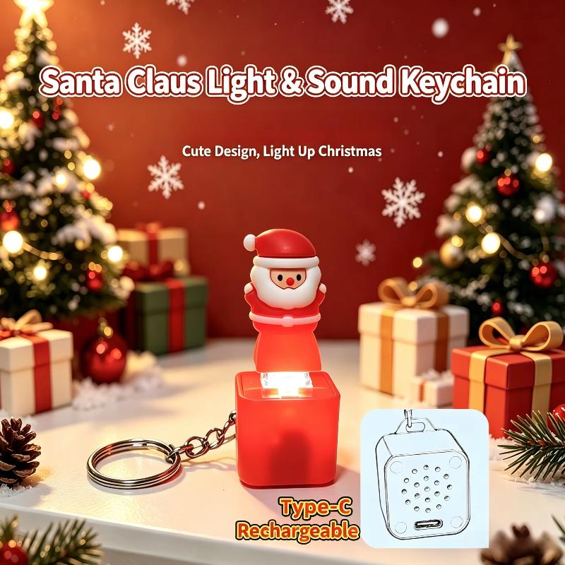 Voice Function Light Up Santa Claus Keychain Soft Stress Relief Key Ring Perfect for Xmas Giveaways Stocking Stuffers
