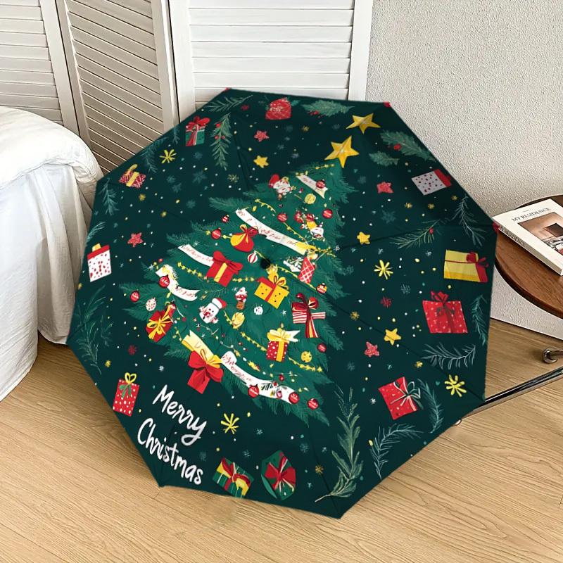 1pc Christmas Tree Decorations Umbrella with Plastic Handle,Suitable for All Seasons Home Travel Outdoor UmbrellaDD1300