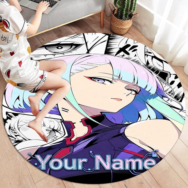 Anime Fusion Custom Name Round Area Rug Carpet Rug For Living Room Bedroom Sofa Playroom Decor Nonslip Floor Mat