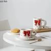 Bow Knot Ceramic Cup and Plate Set Girls Coffee Mug  Home Breakfast Cups Office Afternoon Tea Cup Water Cups Milk Mug Juice Mugs