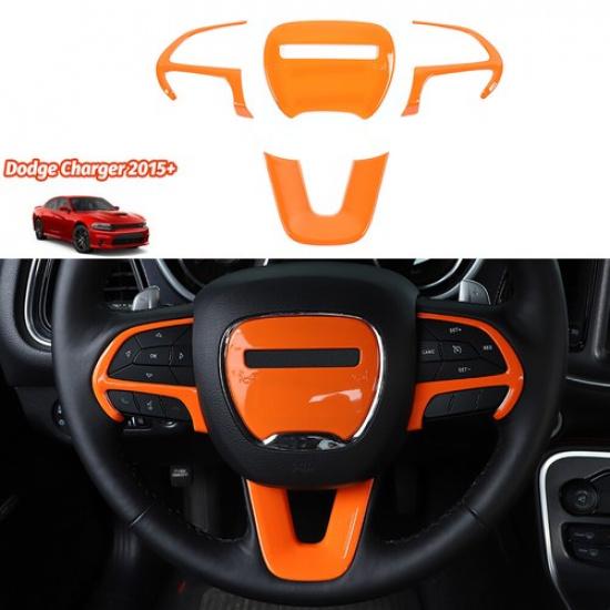 Orange Steering Wheel Cover Trim Accessories for 2015+ Dodge Challenger Charger