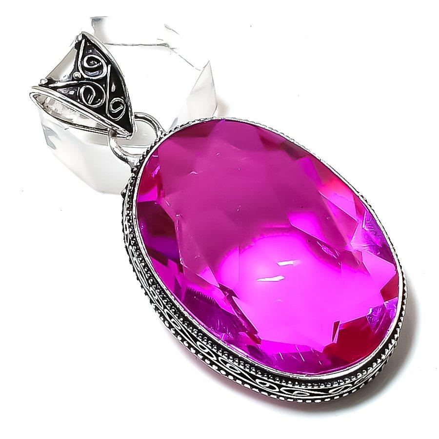 Pink Rubillite Gemstone Handmade 925 Sterling Silver Jewelry Pendant 2.17" r1N04