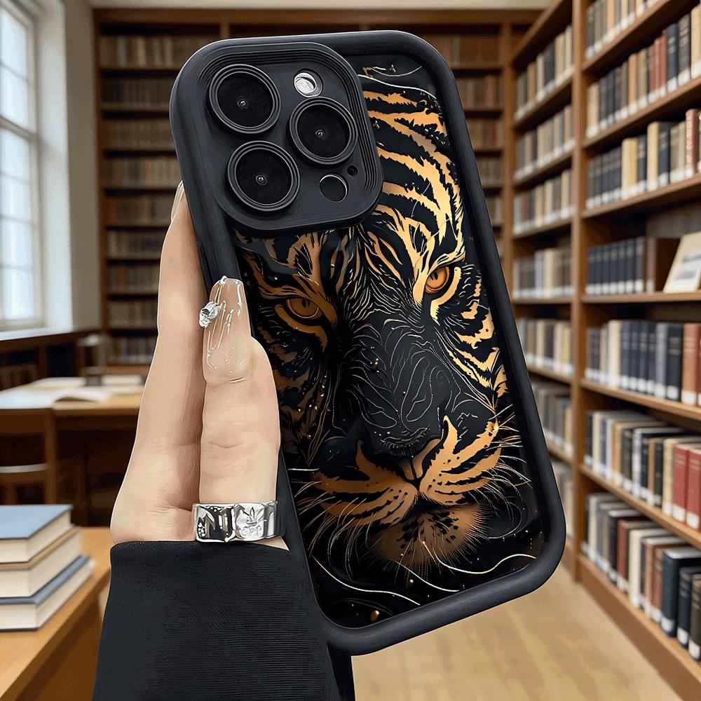 Golden Tiger Face Soft TPU Phone Case for iPhone 17 16 15 14 13 12 11 Pro Max Plus Shockproof Anti-Slip Cover