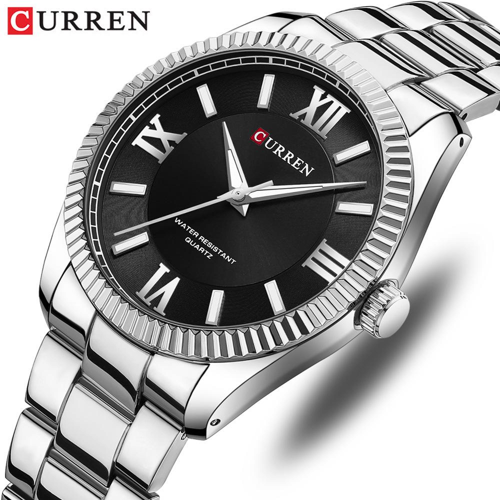Men's CURREN 8453 Luminous Quartz Watch with Roman Numerals & Steel Band - Waterproof & Casual.