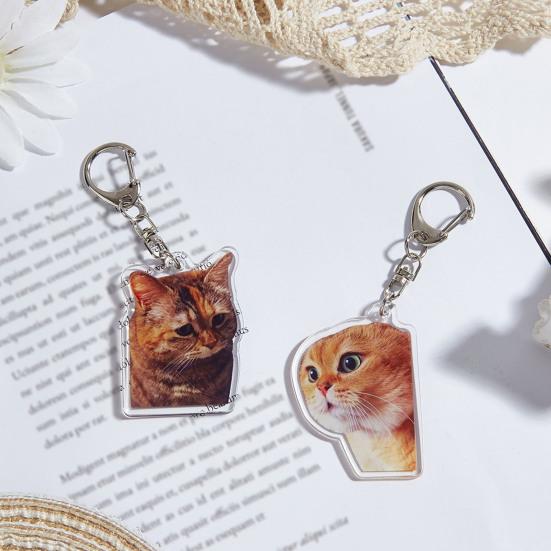 Cartoon Cat Keychain Pendant 2D Acrylic Thick Sling Lobster Clasp Keyring Car Bag Accessories Christmas Party Gift