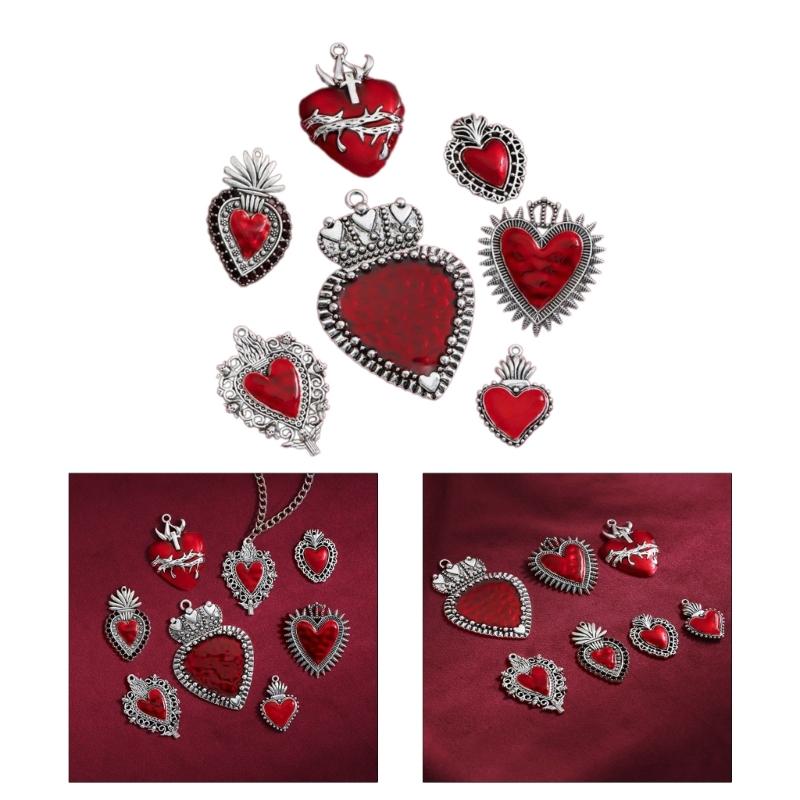 7 Pcs Vintage Heart Pendant Metal Heart Pendant Charm Gothic Jewelry DIY Accessories for DIY Necklace Bracelet Earring