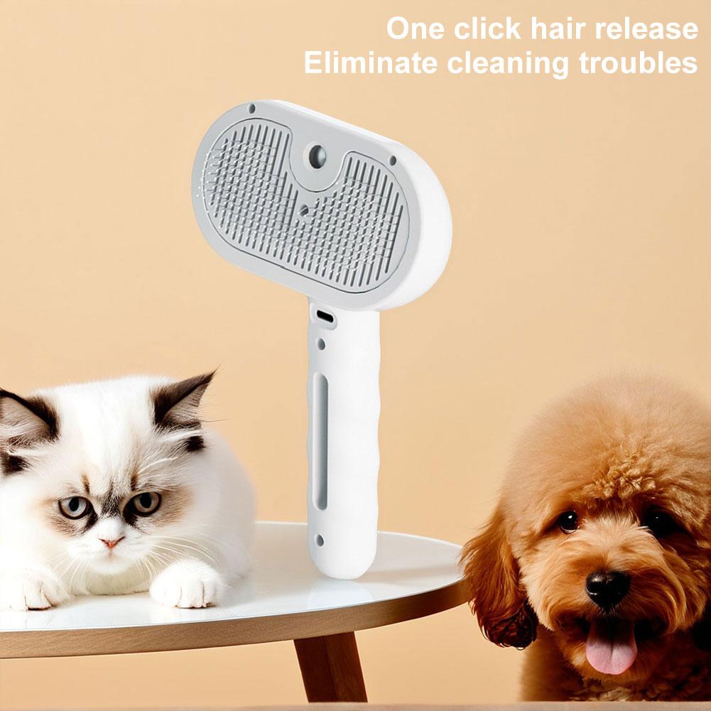 3 In 1 Cat Steam Brush with Release Button Cat Grooming Brush Rechargeable Pet Hair Cleaning Brush Comb for Shedding & Grooming