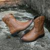 Botas occidentales para hombre Punta puntiaguda Puntas de ala Negro Marrón Amarillo Vestido retro informal Cremallera Cuero Botas de entretiempo para hombre a media pantorrilla para hombre Tallas grandes