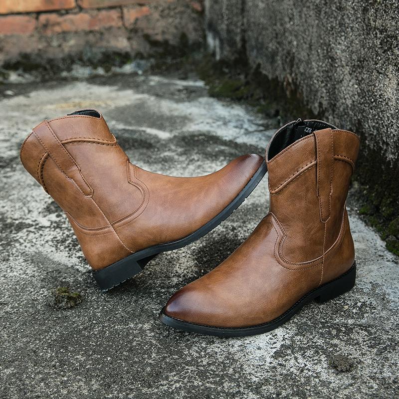 junozya Western Cowboylaarzen voor heren, vierkante kop, vintage stijl