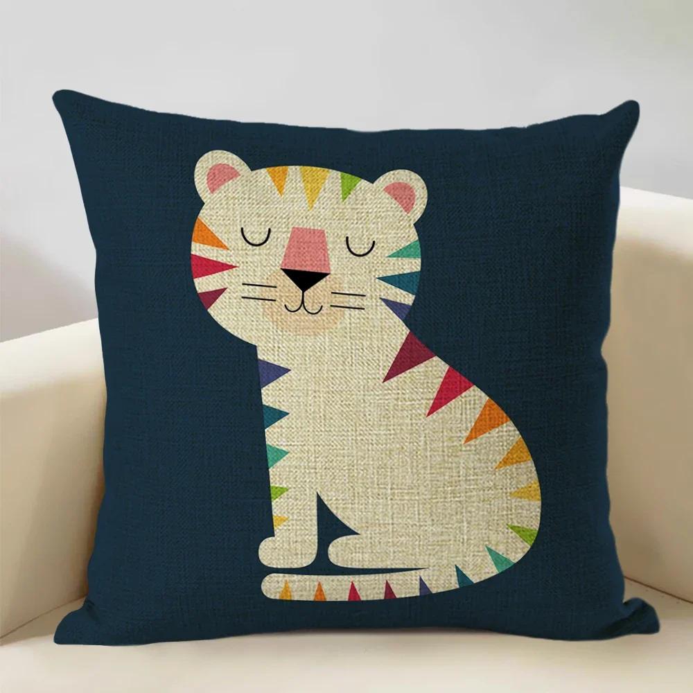 Animal Cushion Cover Linen Pillowcase Decorative Sofa Pillow Cover Home Decor Hedgehog Fox Bear Pillow Cases CM