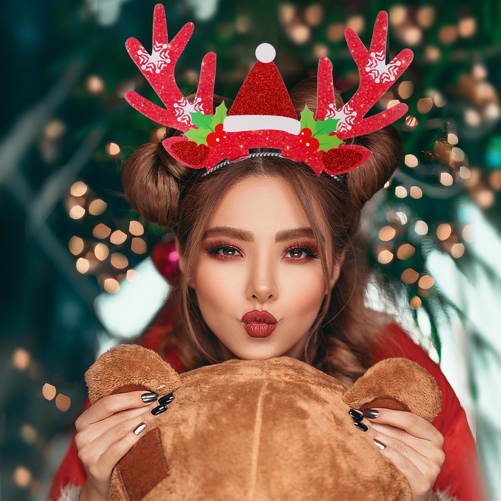 Ruiyele 18Pcs Christmas Reindeer Antlers Headband Cute Glitter Xmas Hair Hoops For Christmas Costume Party Decoration Holiday Ac