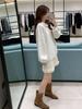 Elegant Winter Knit Sweater & Skirt Set with Lace V-Neck