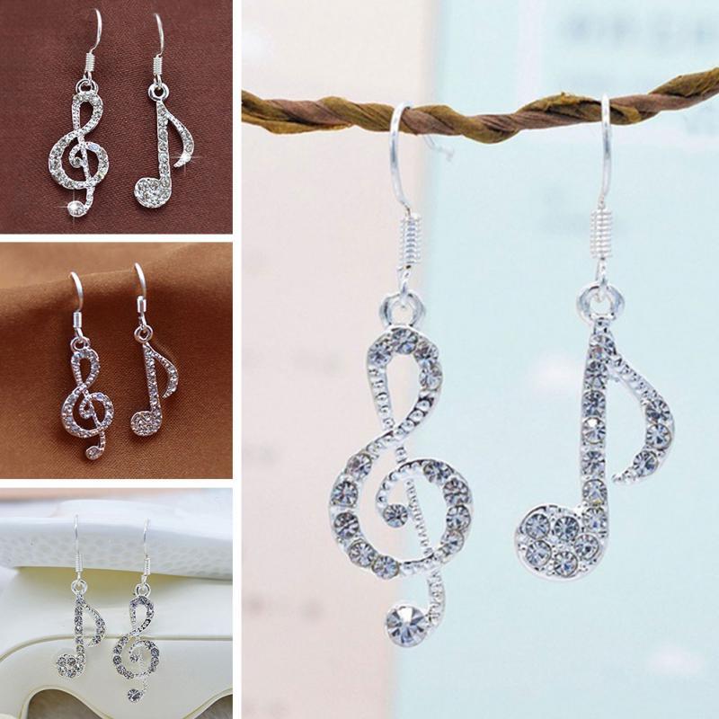 Fashion Crystal Rhinestone Music Ear Stud Earrings With Elegant Silver Finish