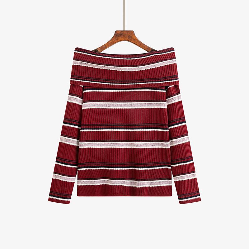 Plus Size Women s One-Shoulder Striped Knit Sweater - Winter 2025 Slimming Design XL (60-75 kg) красный