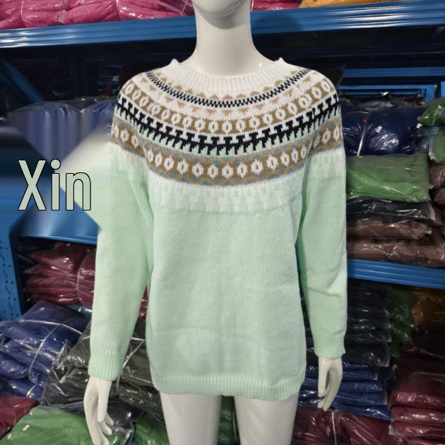 Damen Color-Block Rundhals Lockerer Mode-Pullover