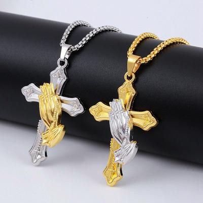 Versatile, Niche Hip-hop Trend, Fashionable Prayer Gesture, Cross Necklace, Trendy Hip-hop, Titanium Steel