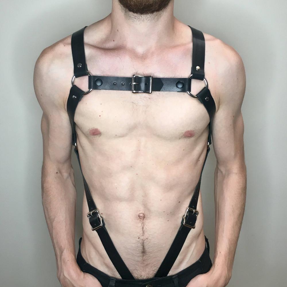 Fullyoung PU Leather Male Chest Harness Bondage Slave Fetish Restraints Straps Belts Sex Products Adult Toys Club Costumes