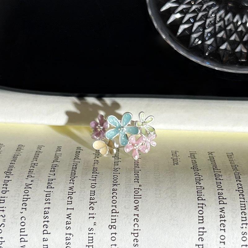 Women's Colorful Summer Flower Open Ring - Sweet, Light Luxury Vacation Style