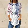 Women's Loose Round Neck Print 3/4 Sleeve T-Shirt Top Pullover