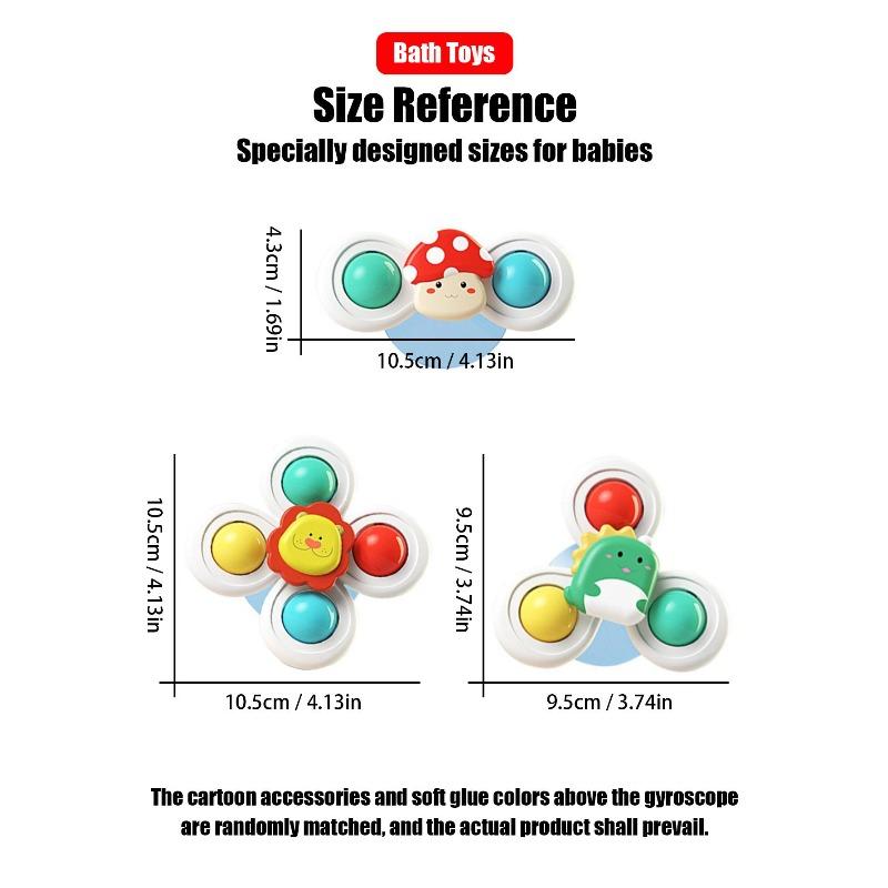 3Pcs Suction Cup Spinning Cartoon Animal Spinner Toys Kids Window Baby High Chair Table Bath Travel Toy Gift