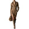 2025 Autumn Suede Velvet Long Sleeve Lapel Shirt Dress with Belt