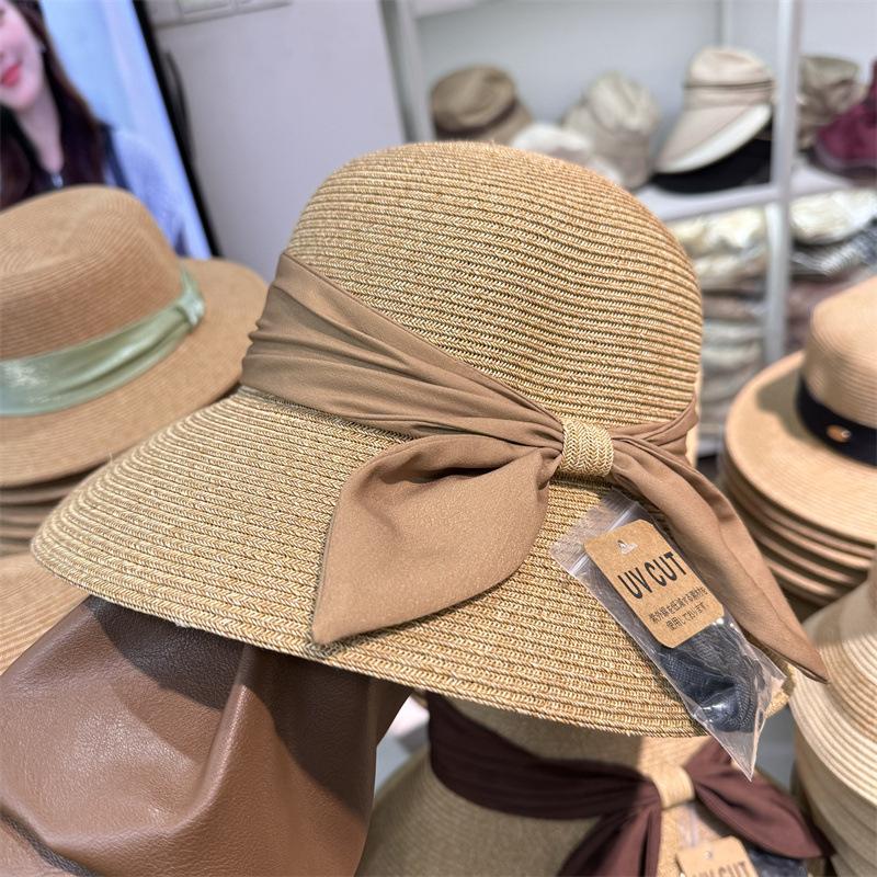 Top Stylish Round Wide Brim Foldable Sun Hat Womens Summer Beach Hat With Bow