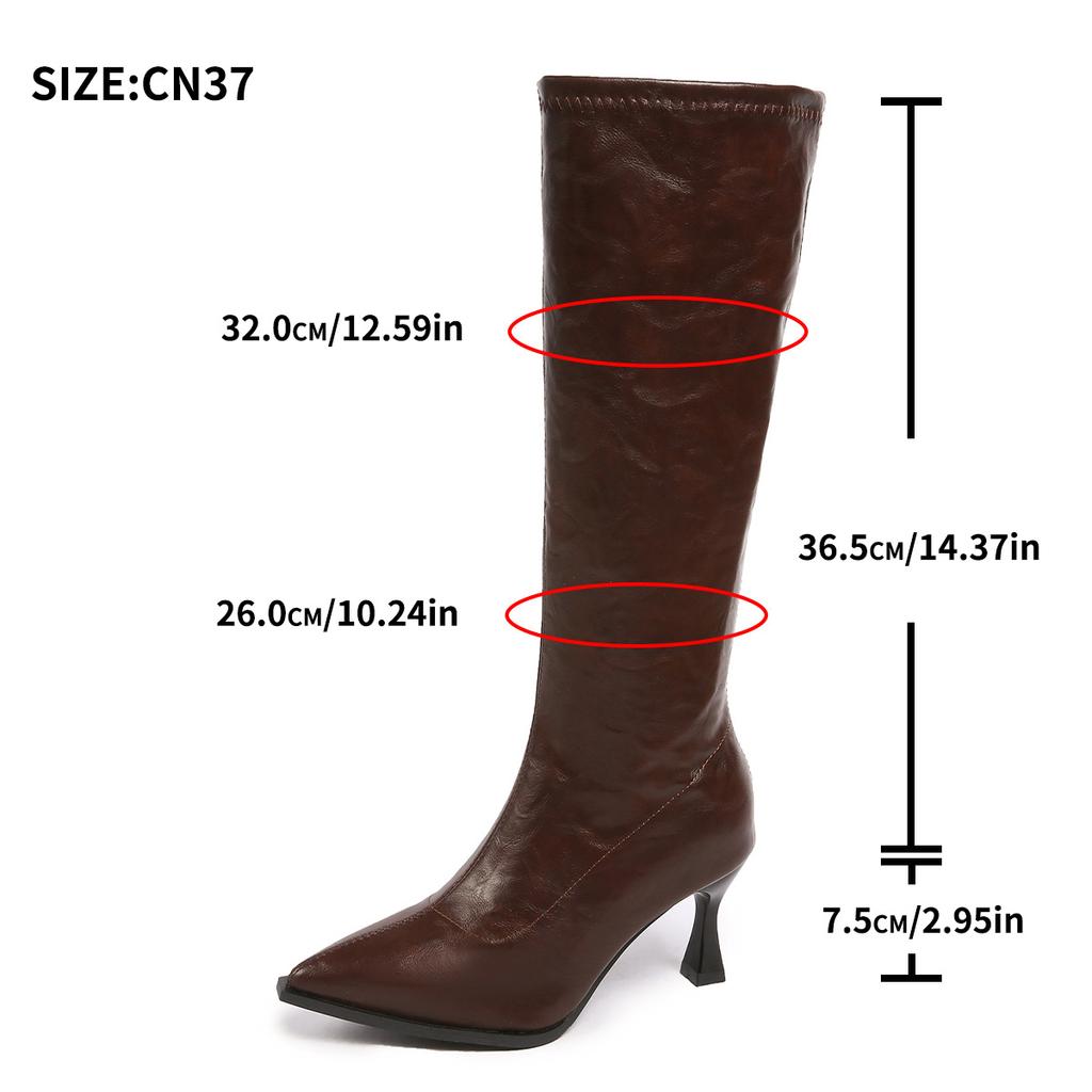 Fashion Size 35 42 Black Brown PU Leather Women's Knee-High Boots Pointed Toe High Heel Modern Boots Side Zipper Botas Largas for Woman