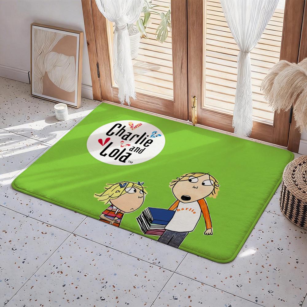 C Charlie and Lola anime Floor Mat Eco Flannel Doormat Non Slip Odorless Indoor Floor Rug Soft Short Plush Home Mat