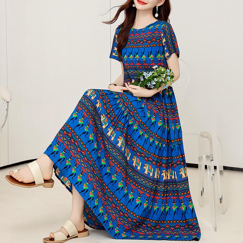 Elegant Dresses Woman Casual Short Sleeve Long Dresses Summer Plus Size Women's Clothing