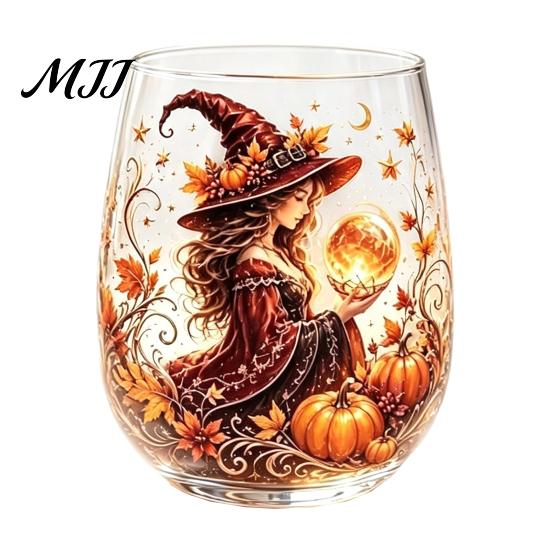 Creative Holiday Gift Fantasy Witch Glass Tea Cup, Gothic Crystal Ball Pattern Tumbler for Halloween Party Glassware Wine Juice, 320ml Vintage