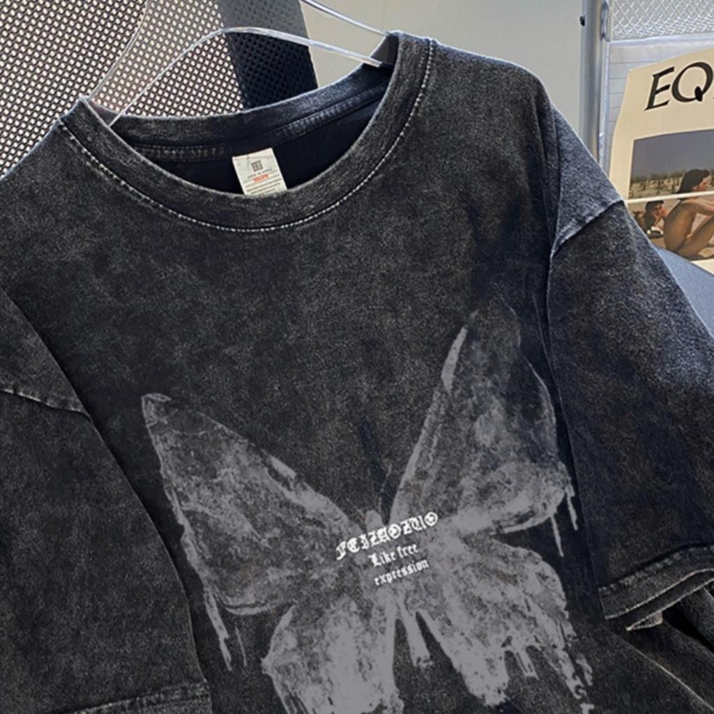 Cotton Vintage Short-sleeved T-shirt Men Oversized Y2K American Retro T Shirt Women Summer Hip Hop Tees Harajuku T-shirts Female Male Clothing