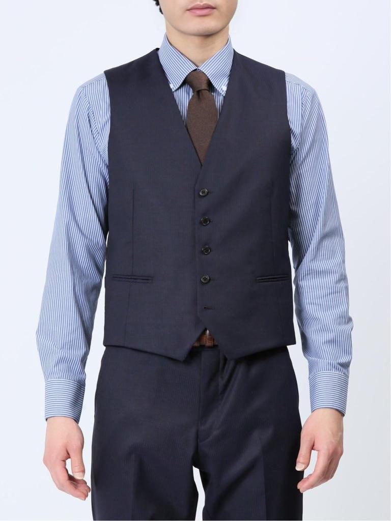 Takakyu Navy Shadow Stripe Suit and Pants Shiny Wool Slim 110011803130433750014 Men's Set, Blend, Fit, 2-Button, 3-Piece Suit,