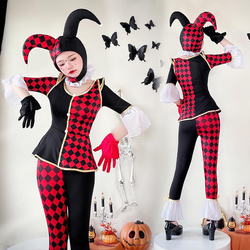 Adult Clown Costume Set Polyester Halloween Cosplay Outfit M-XL