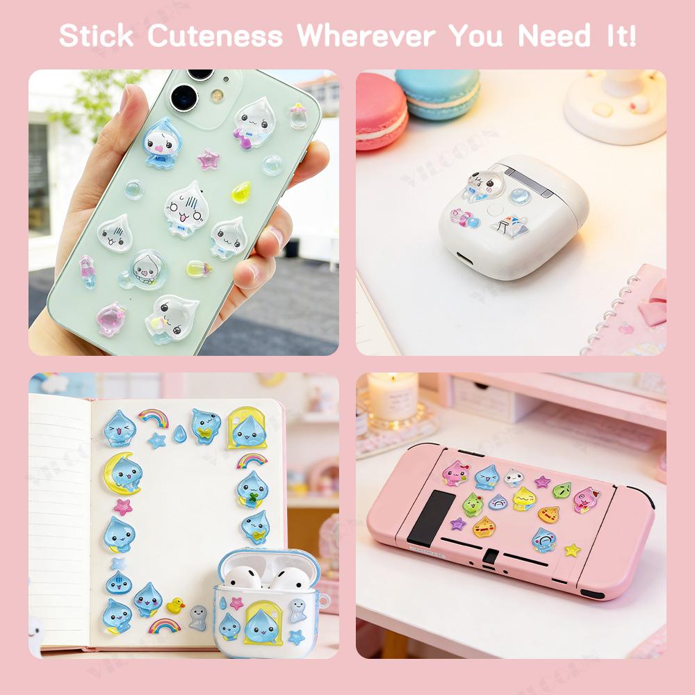 Cute 3D Crystal Drop Stickers Waterproof Decals for Phone Laptop Journal DIY Decoration