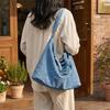 Large Capacity Denim Tote Bag Commuter Handbag Vintage Student Class Shoulder Crossbody Bag
