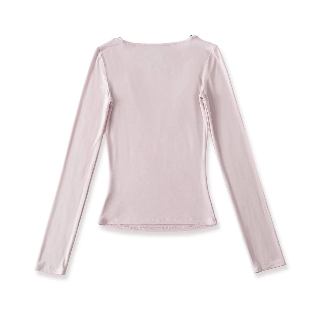 Women's Patchwork Lace Trim Slim Fit Long Sleeve T-Shirt for Spring/Autumn - Spicy Girl U-Neck Two-Piece Style