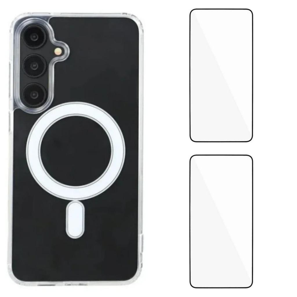 For Samsung Galaxy S25 Clear Case WANLONFENG LM1 Series Compatible with MagSafe with 2Pcs Screen Films (Big Lens Hole)