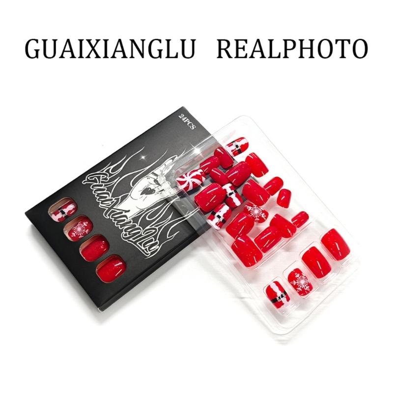ABS Christmas Fake Nail 24PCS Santa Snowflake Glitters Design Holiday Party Press On Nail For DIY Manicure Comfort Wear