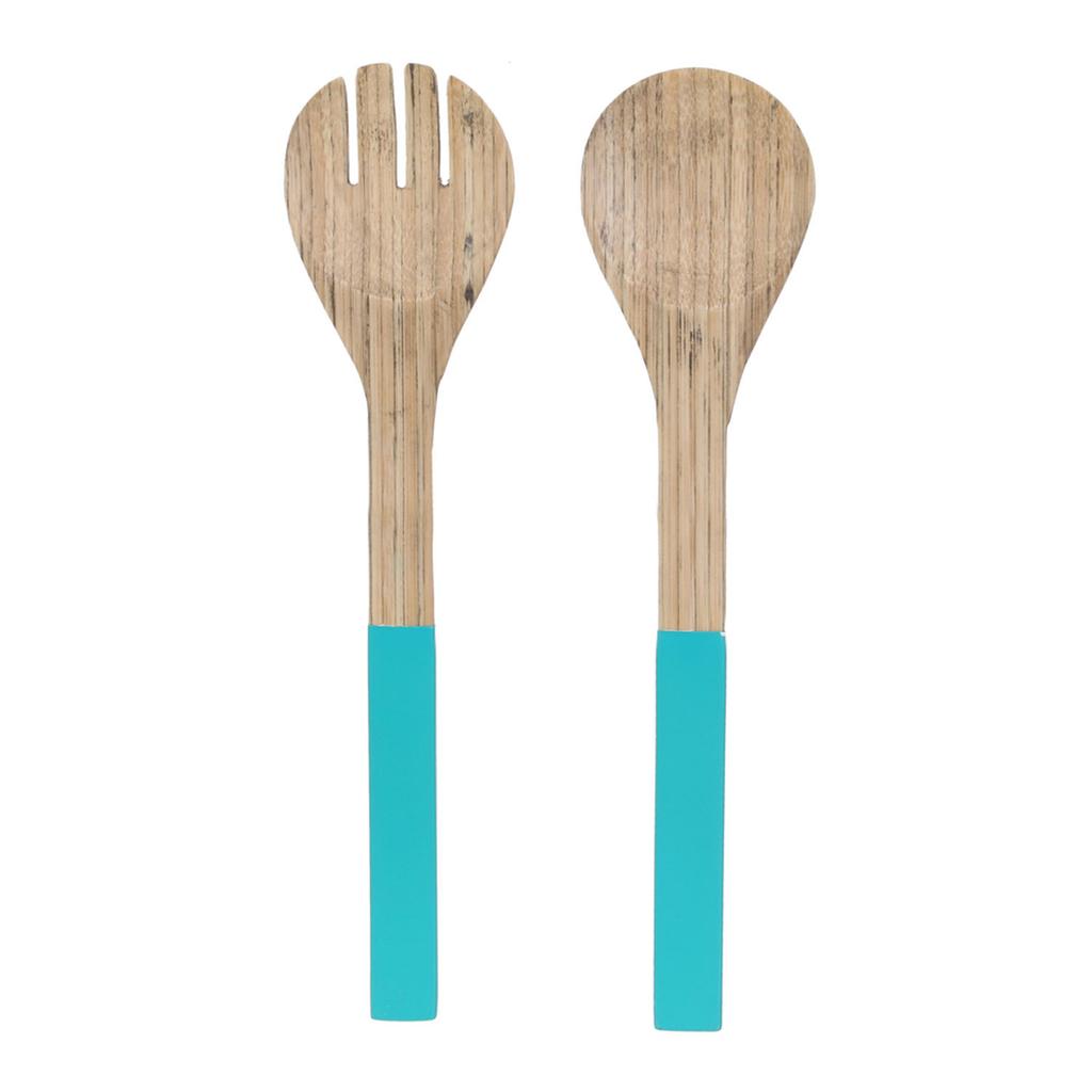 Les Trésors De Lily [R2877] - Bamboo Salad Servers 'Boho' Green Beige - 30x7 Cm