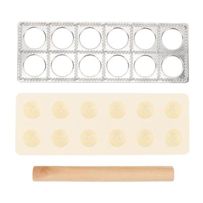 Ravioli Press Maker Aluminum Alloy Plastic Dumpling Making Tool with Wood Rolling Pin for Family