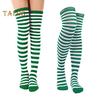 1 Pair Striped Stockings Green White Contrast Color High Elasticity Anti-slip Over Knee Length Soft Breathable Holiday Christmas Stage Performance