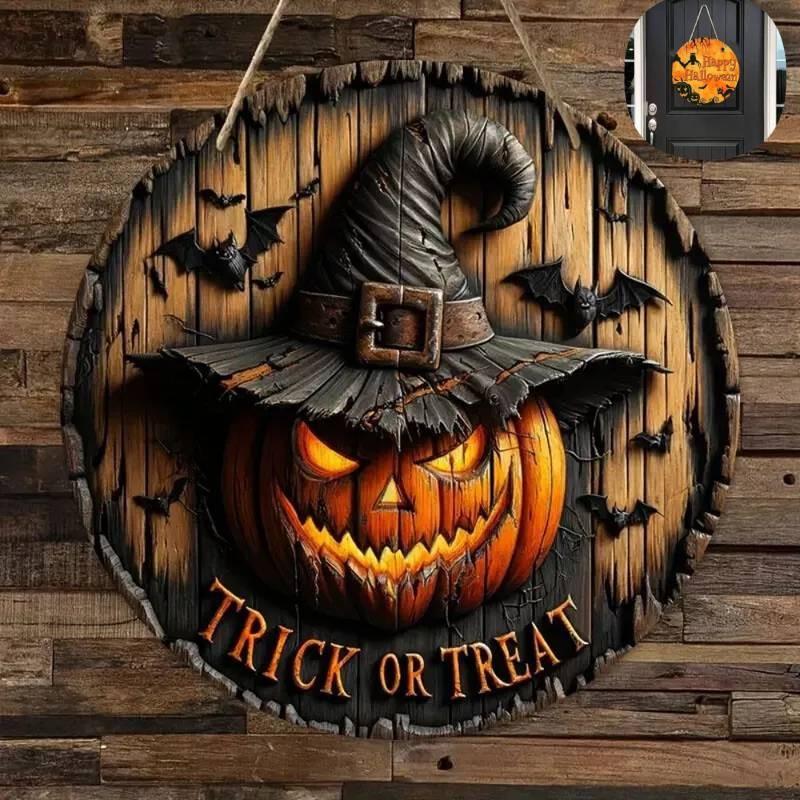 Pumpkin Halloween Wooden Trick Or Treat Decoration Haunted House Door Hangings