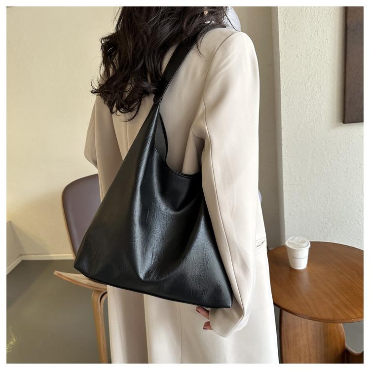 Große Kapazität Faux-Leder-Tragetasche für Damen Stilvolle Eimer-Schulter-Handtasche