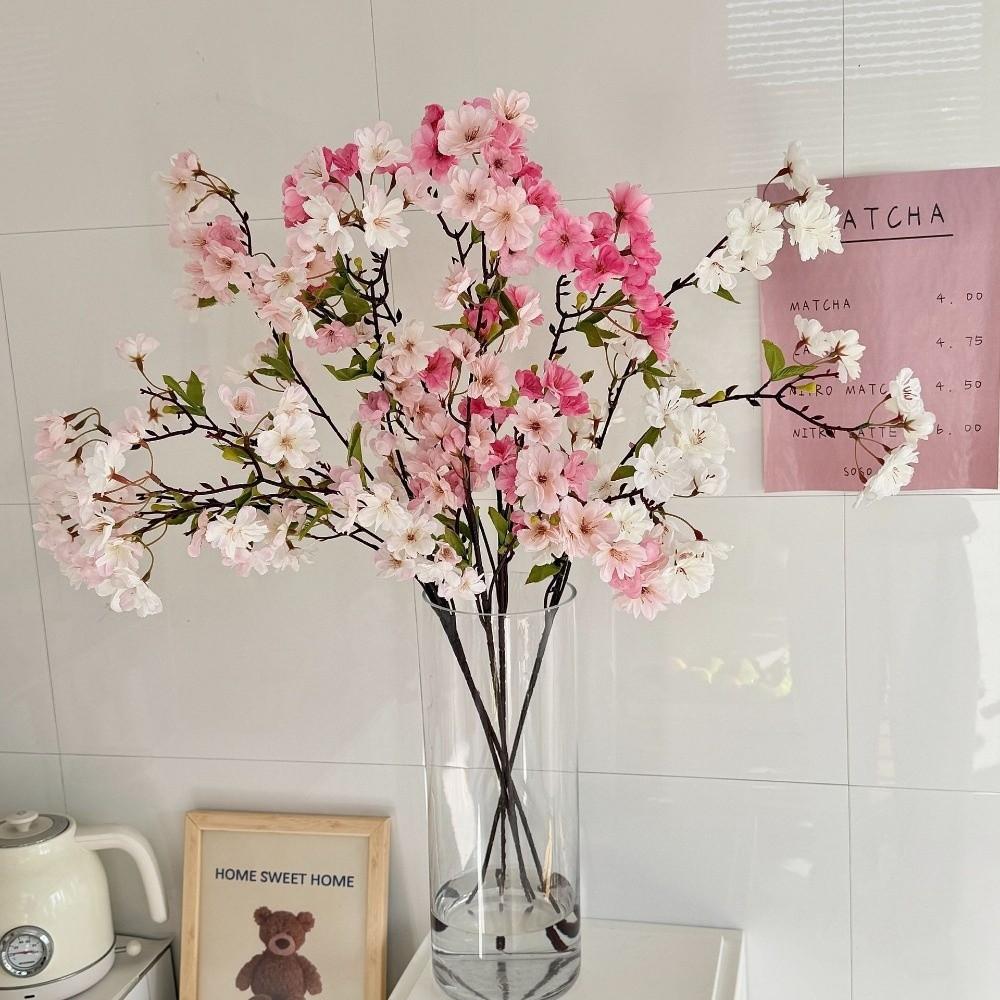 Pink Artificial Sakura Flower Decorative Silk Artificial Faux Plants Long Branches Peach Fake Cherry Blossoms