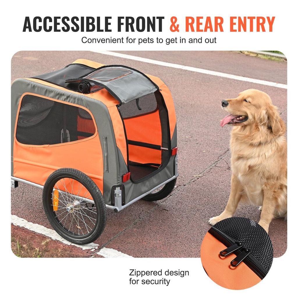 Carrellino per Cani da Bicicletta, Supporta fino a 30 kg, Carrellino per Animali Domestici Portabici, Telaio Pieghevole Facile con Ruote a Sgancio Rapido, Gancio Universale per Bicicletta,