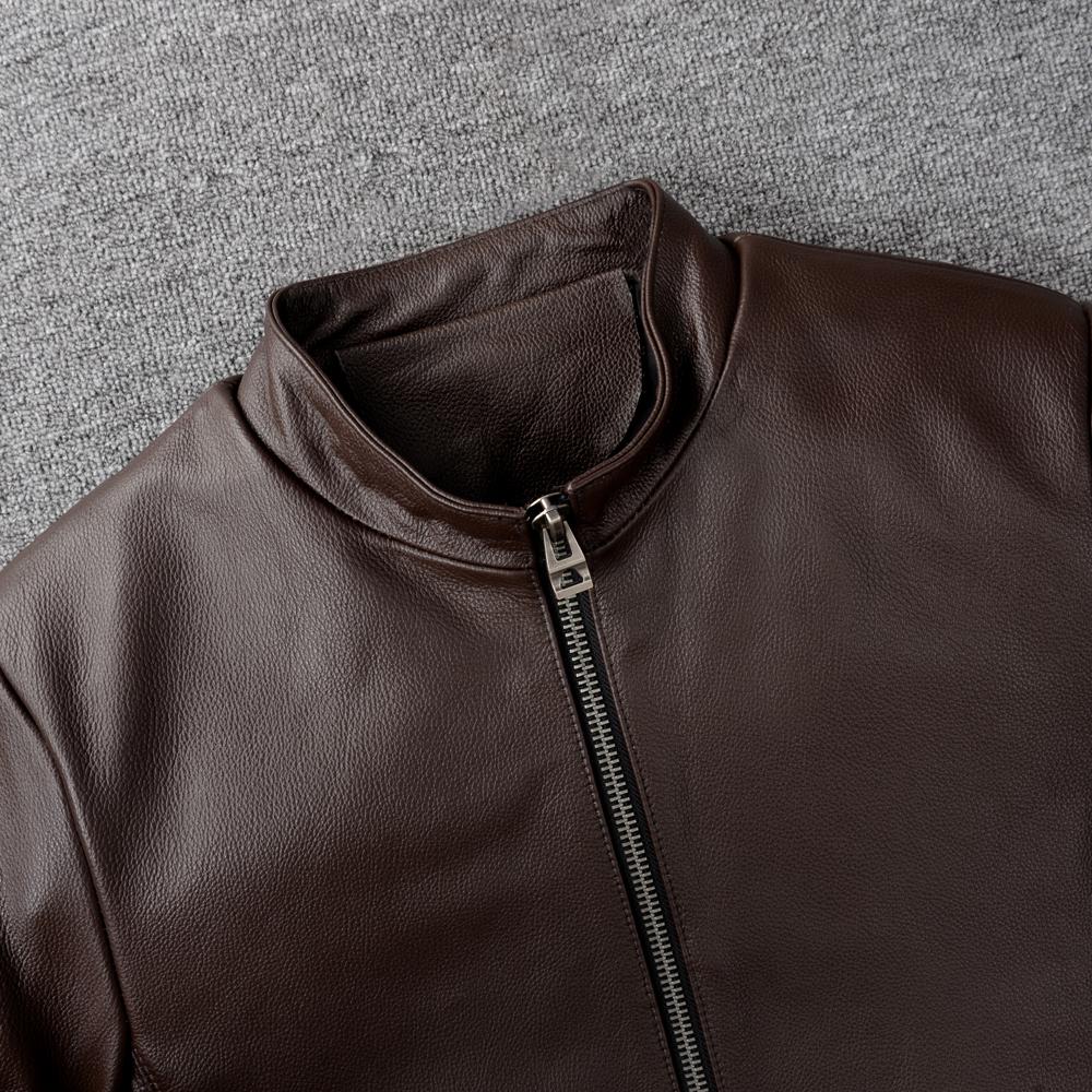 Casual Men Leather Jacket Thin Soft Cow Leather Black Brown Standard Collar Men's Short Coat Spring