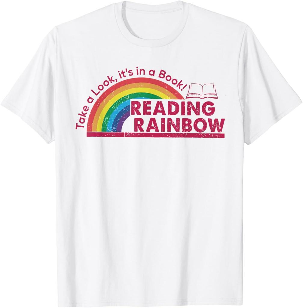 Take A Look Its in A Book Reading Book Vintage Rainbow TShirt Women Unisex Summer Fashion Casual Cotton Graphic T Shirts Vintage