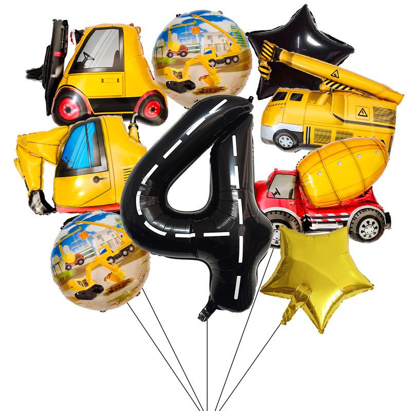 40" Black Number Construction Vehicle Theme Aluminum Foil Balloon Set for Birthday Party Decorations